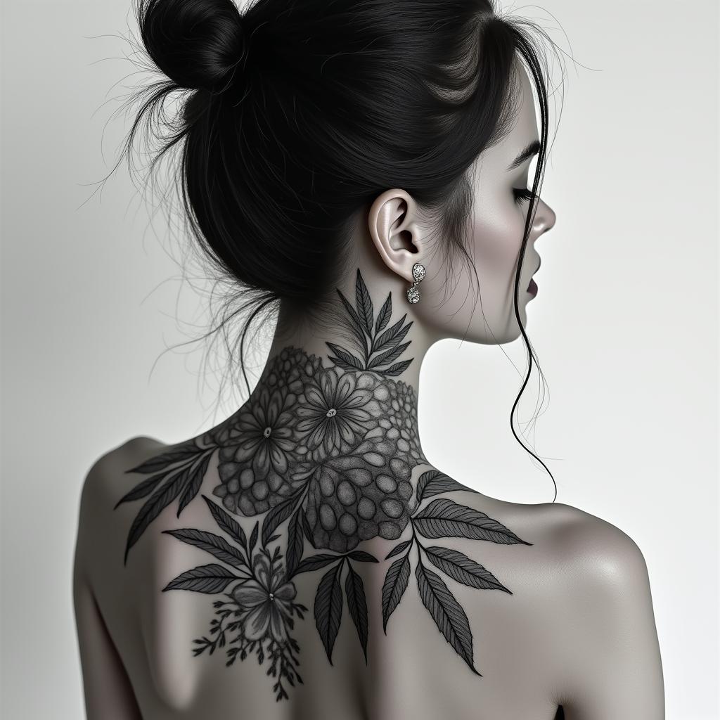 Different leafs and a tropical jungle mix with mandela artin portrait tattoo style, featuring a highly realistic and detailed depiction  - Variation 2