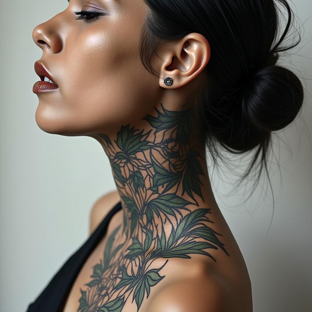 Different leafs and a tropical jungle mix with mandela artin portrait tattoo style, featuring a highly realistic and detailed depiction 