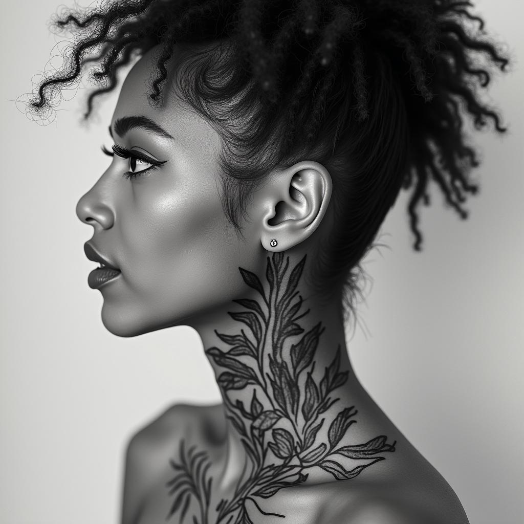 Different leafs and a tropical jungle mix with mandela artin portrait tattoo style, featuring a highly realistic and detailed depiction  - Variation 3