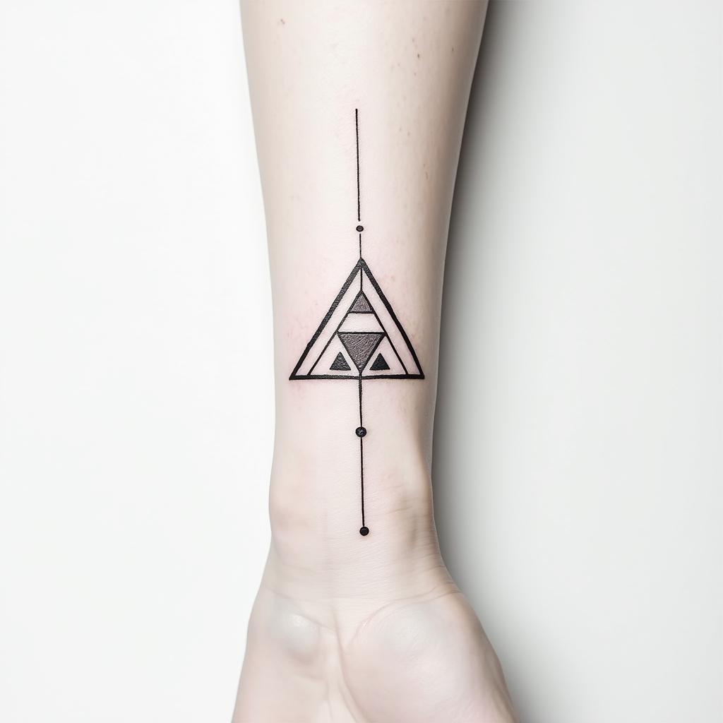 Runic tattoo small inside wristin minimalist style tattoo, featuring simple shapes and fine lines, with minimal shading and details, tiny triangles, creating a sense of balance and harmony - Variation 2