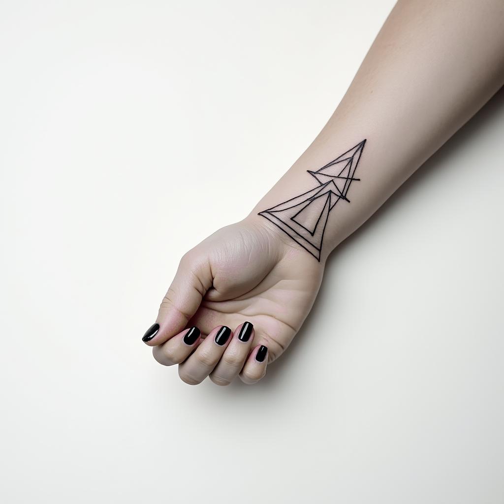 Runic tattoo small inside wristin minimalist style tattoo, featuring simple shapes and fine lines, with minimal shading and details, tiny triangles, creating a sense of balance and harmony - Variation 3