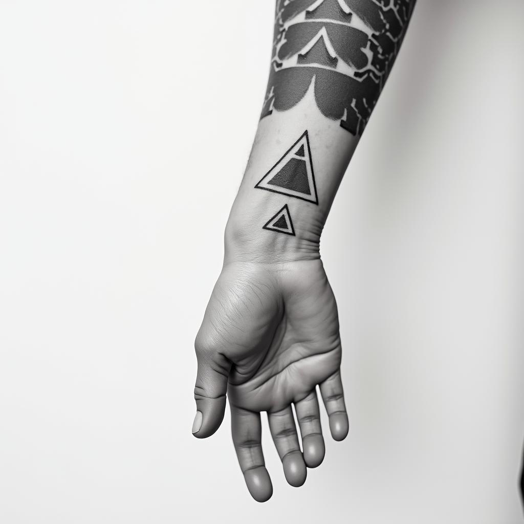 Runic tattoo small inside wristin minimalist style tattoo, featuring simple shapes and fine lines, with minimal shading and details, tiny triangles, creating a sense of balance and harmony - Variation 4