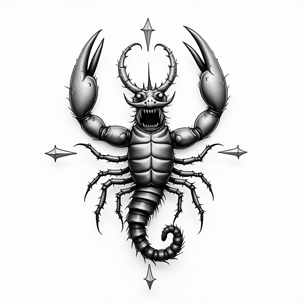Sagittarius and scorpionhigly detailed tattoo - Variation 5