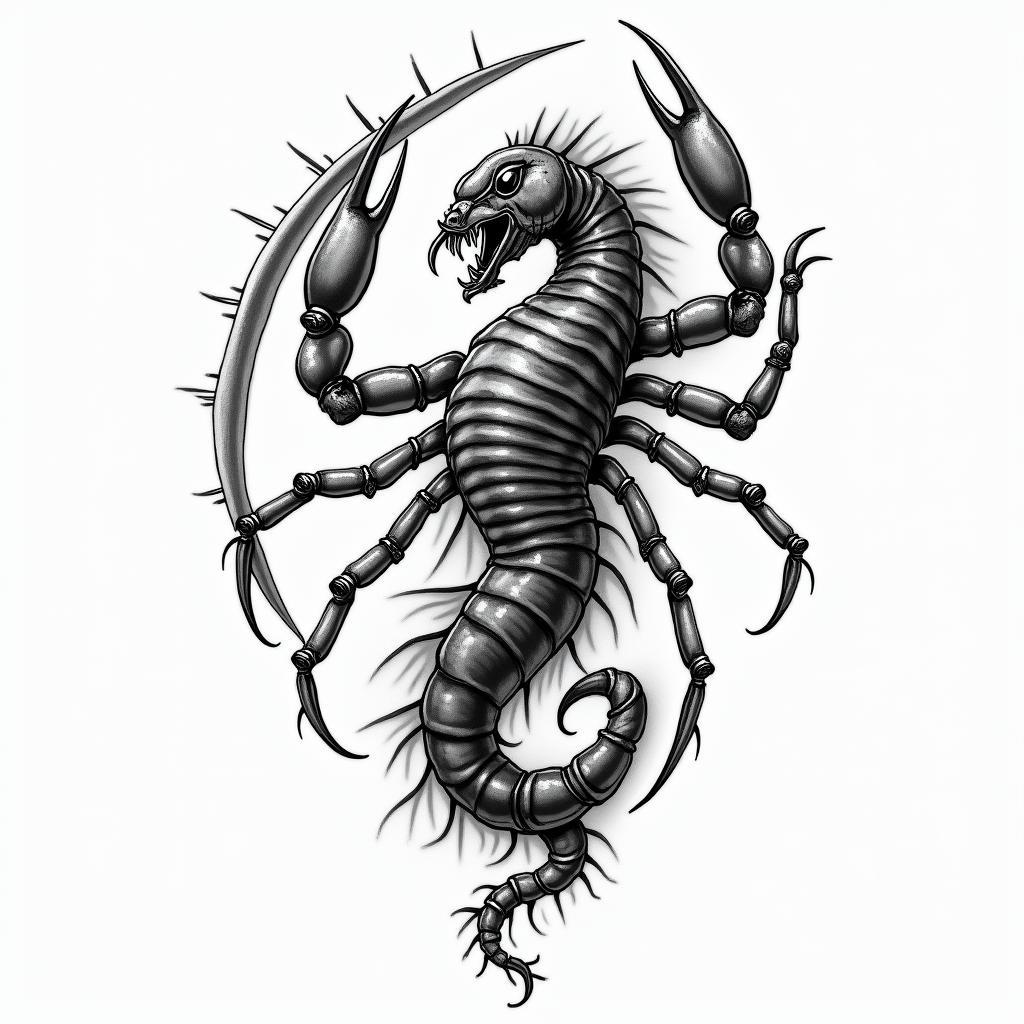 Sagittarius and scorpionhigly detailed tattoo - Variation 8