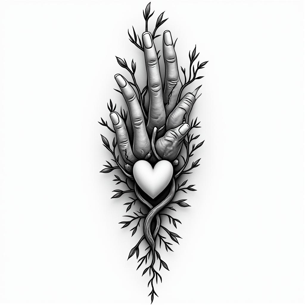 Husbands initial “N” on finger with vines and hearthigly detailed tattoo - Variation 2