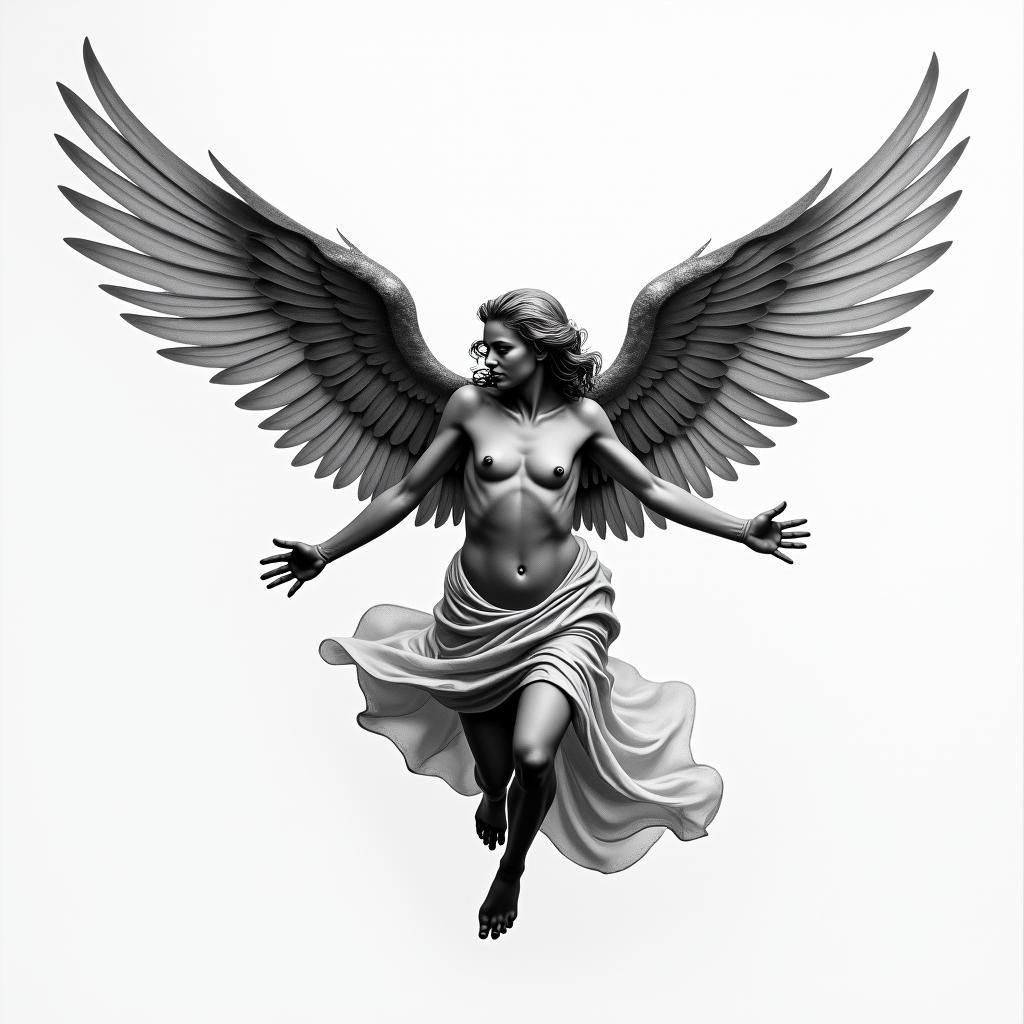 Angel fallinghigly detailed tattoo - Variation 1