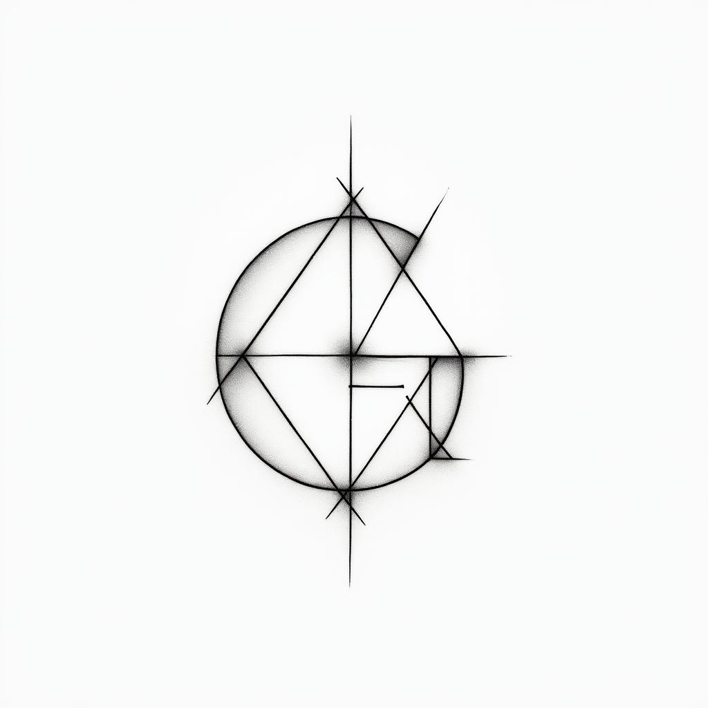 Geometric lines with letter G, J, Gin minimalist style tattoo, featuring simple shapes and fine lines, with minimal shading and details, tiny triangles, creating a sense of balance and harmony - Variation 3