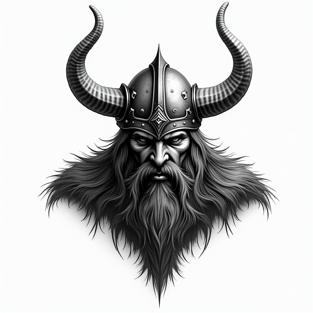 Fierce Viking with artistic helmet designtext-based tattoo, gothic font ultra-realistic, perfectly placed, high-quality font design, photo-realistic shading, 8k, high quality, finely detailed typography - Variation 3
