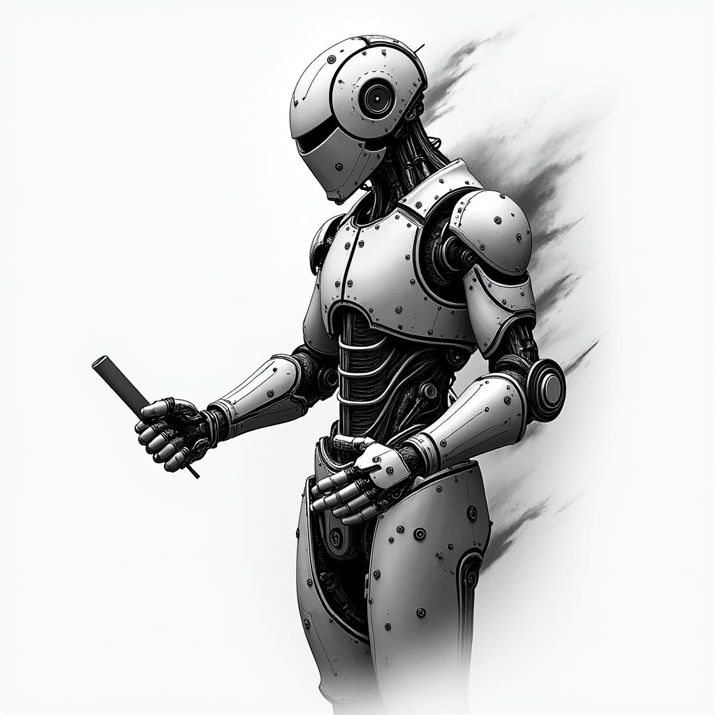 Automobile, Knight, Pokertattoo in biomechanic style, the tattoo covered by robotic elements of futuristic cyberpunk design, robotic features detail, showcasing intricate mechanical components - Variation 5