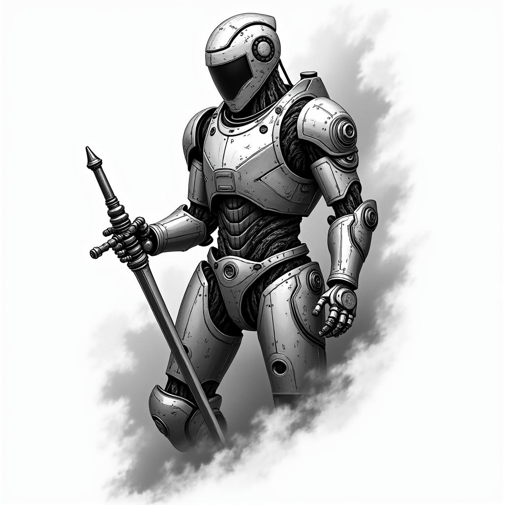 Automobile, Knight, Pokertattoo in biomechanic style, the tattoo covered by robotic elements of futuristic cyberpunk design, robotic features detail, showcasing intricate mechanical components - Variation 8