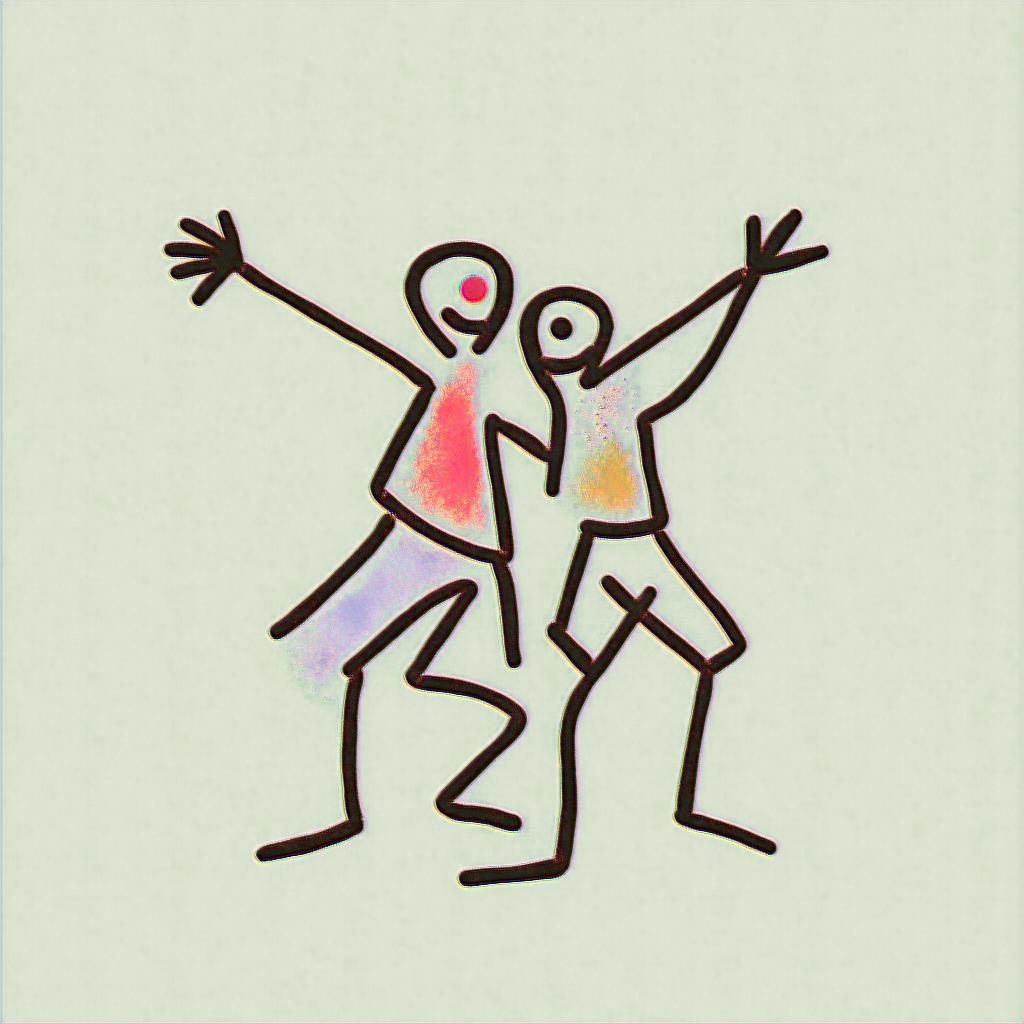 Jericoabstract dancing figures in Keith Haring style, featuring bold black outlines and solid color fills, figures posed in dynamic and playful dance movements, minimalist design - Variation 4