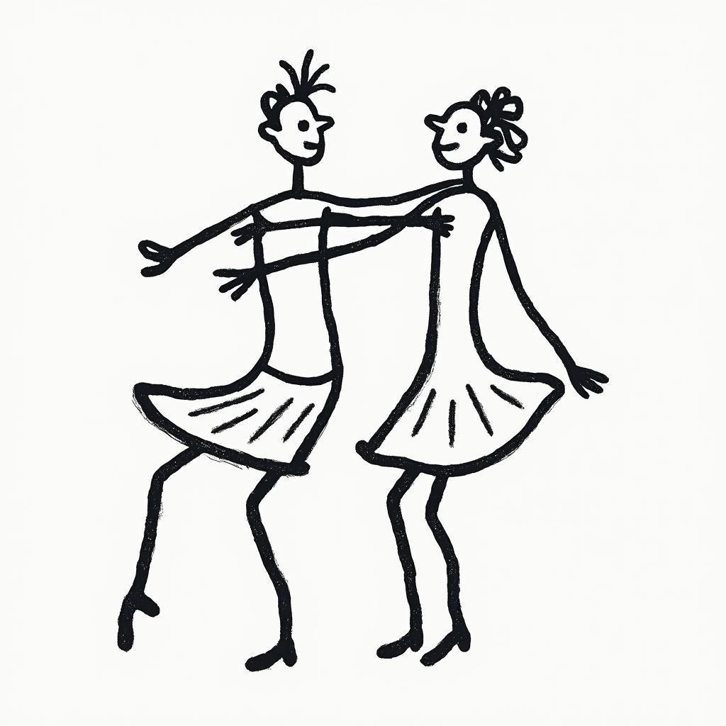 Jericoabstract dancing figures in Keith Haring style, featuring bold black outlines and solid color fills, figures posed in dynamic and playful dance movements, minimalist design - Variation 2