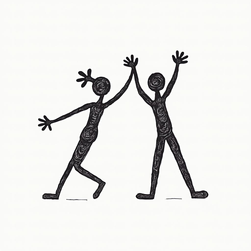 Jericoabstract dancing figures in Keith Haring style, featuring bold black outlines and solid color fills, figures posed in dynamic and playful dance movements, minimalist design - Variation 3