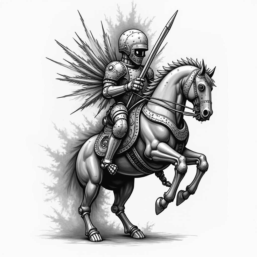 Automobile, Knight, Pokertattoo in biomechanic style, the tattoo covered by robotic elements of futuristic cyberpunk design, robotic features detail, showcasing intricate mechanical components - Variation 2
