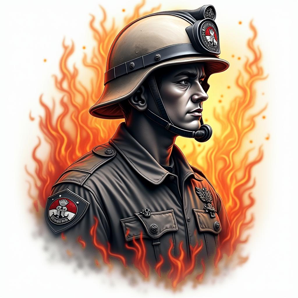 Fire Brigade Federal Armed Forcesin flame tattoo style showcasing fiery elements with dynamic flame patterns, glowing effect of flames, natural colors - Variation 1