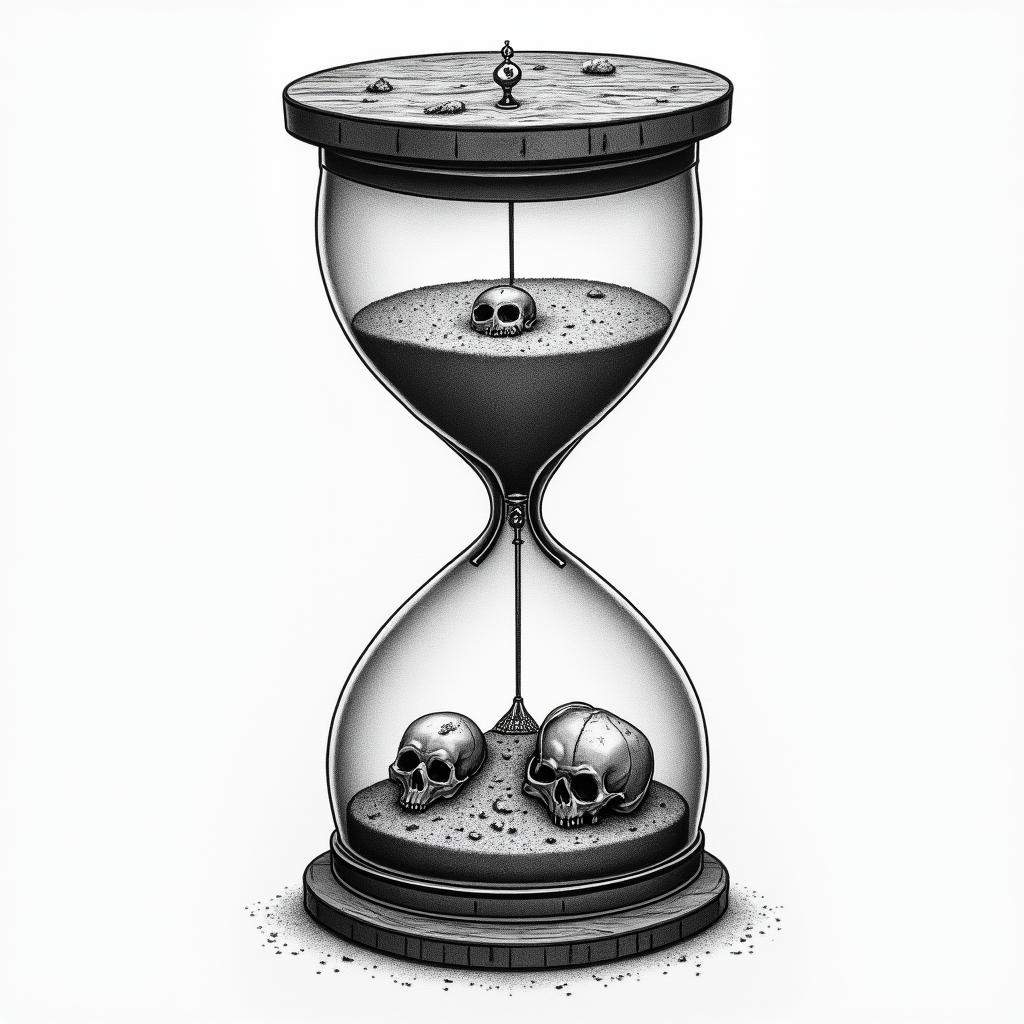Hourglass with sand and skullstattoo in biomechanic style, the tattoo covered by robotic elements of futuristic cyberpunk design, robotic features detail, showcasing intricate mechanical components - Variation 4