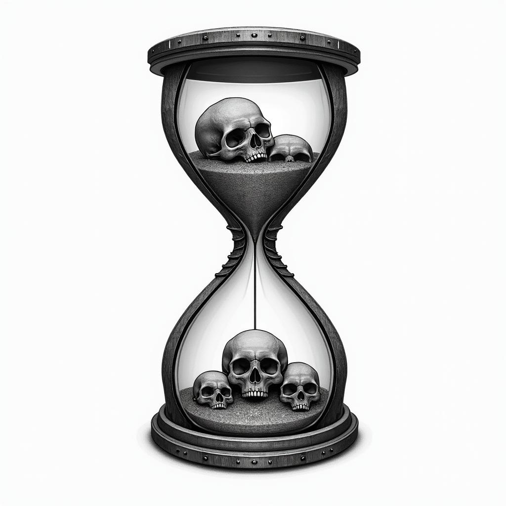 Hourglass with sand and skullstattoo in biomechanic style, the tattoo covered by robotic elements of futuristic cyberpunk design, robotic features detail, showcasing intricate mechanical components - Variation 3