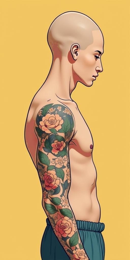 JericoGhibli, Studio Ghibli aesthetic, hand-drawn anime style, retro nostalgic atmosphere, retro soft pastel color palette with earthy tones, retro Japanese cinematic shot, yellow tint effect, bald character, smooth surface, anime shadow 90's anime style - Variation 2