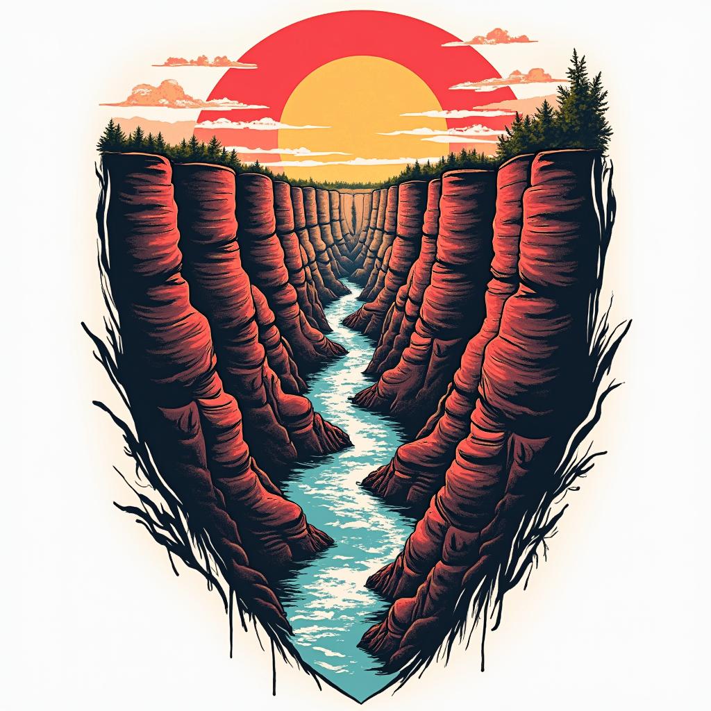Grand canyon. Loup.in pop art style tattoo, featuring bold and vibrant colors, exaggerated outlines, iconic imagery, inspired by comic books and speech bubbles, comic book characters, retro pop culture - Variation 4