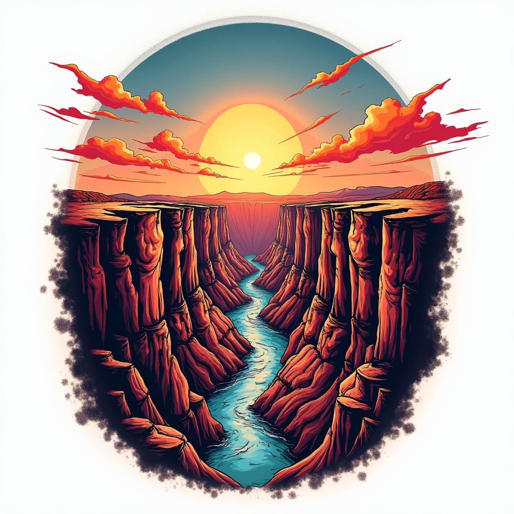 Grand canyon. Loup.in pop art style tattoo, featuring bold and vibrant colors, exaggerated outlines, iconic imagery, inspired by comic books and speech bubbles, comic book characters, retro pop culture - Variation 3