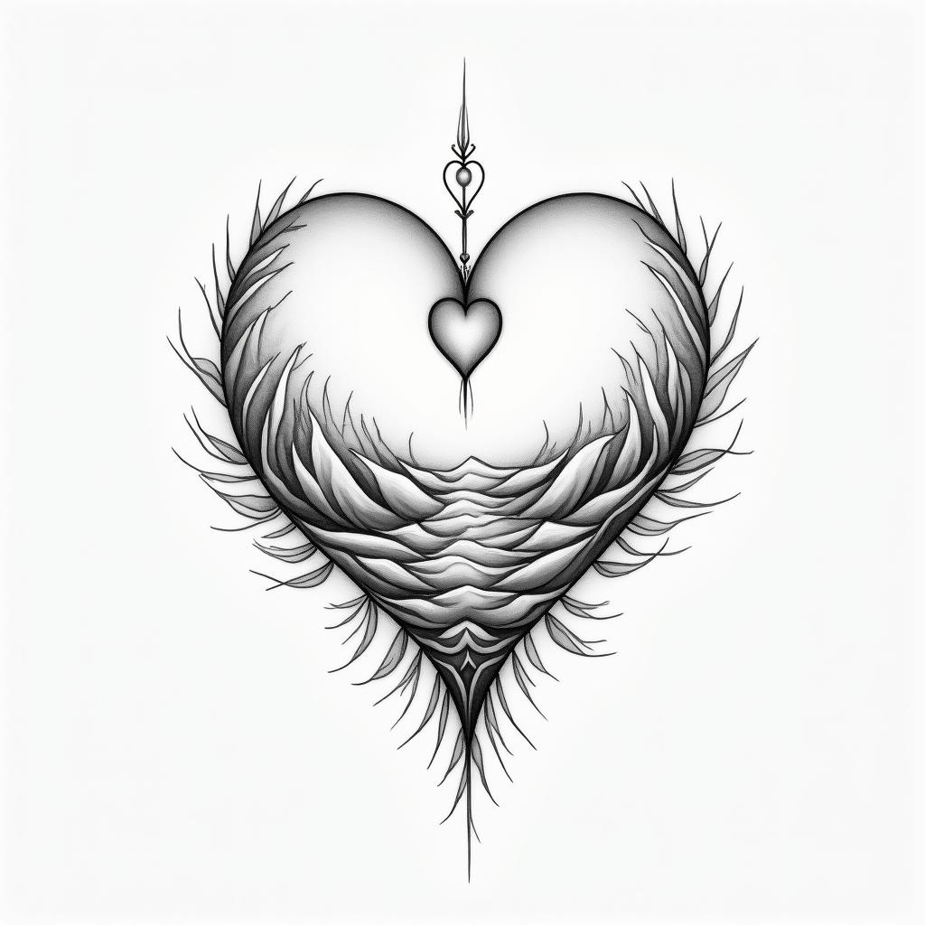 Underboobin Modest style tattoo, featuring soft, delicate line work with simple and meaningful symbols, gentle waves, a heart, evoking a sense of serenity and grace, - Variation 5