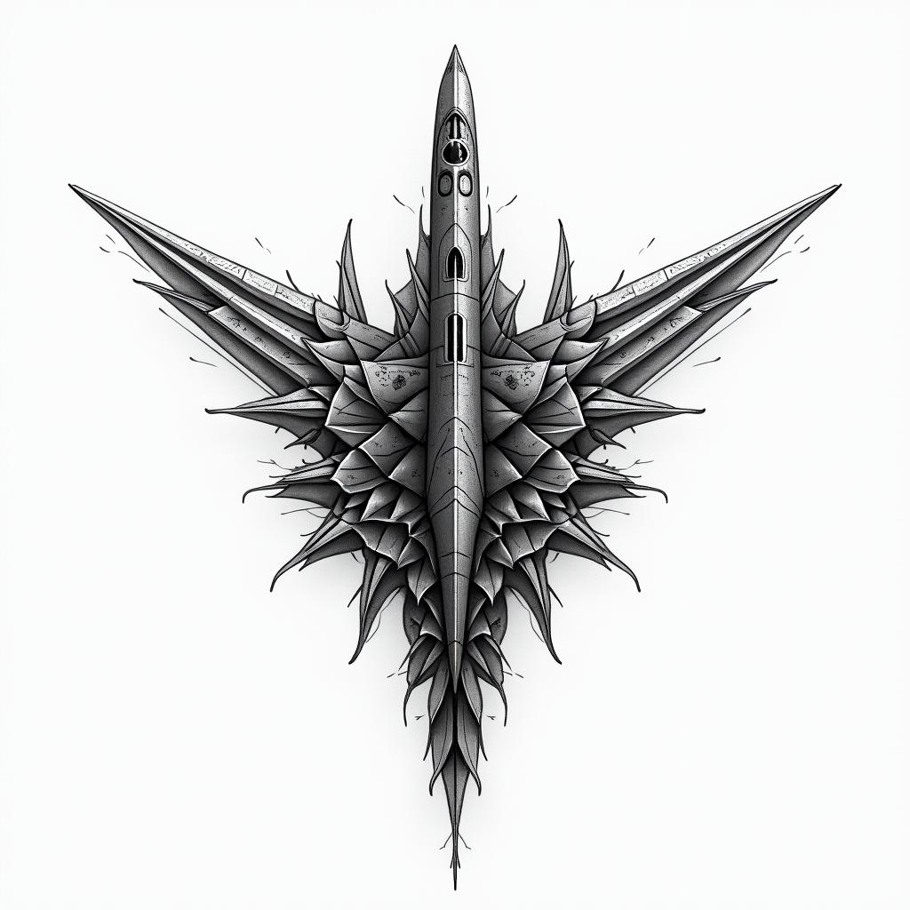 I will soon be trained as a pilot in a fighter jet. Flying is my absolute passion. To celebrate that I have managed to qualify for the profession of a fighter pilot, I want to get my first tattoo. The tattoo should mean that you can achieve anything if you just believe in yourself, no matter how great the challenge seems. The tattoo should be black and white and not too large, as it is the first tattoo. It will go on my right shoulder. in geometric style tattoo, blending hexagons, mandala-inspired patterns, symmetrical and fractal design, clean lines, sharp angles - Variation 2