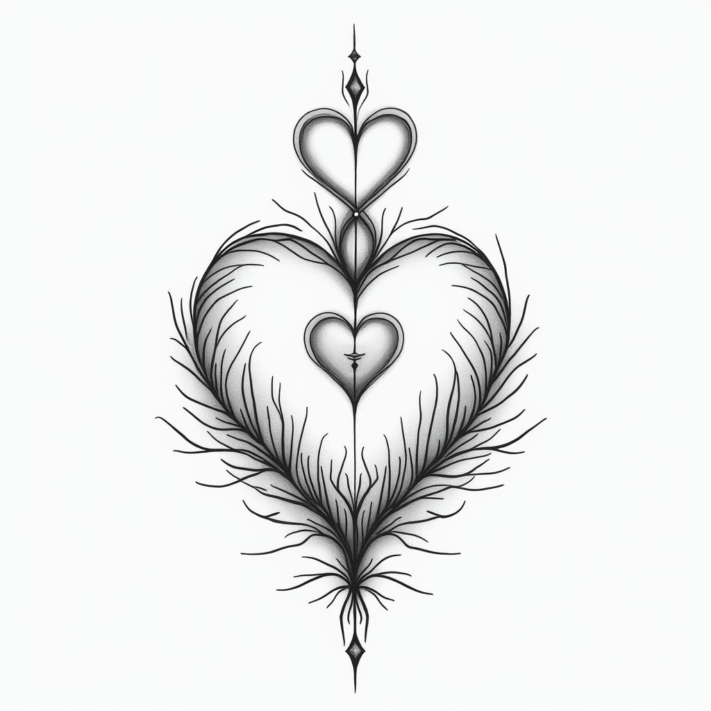 Underboobin Modest style tattoo, featuring soft, delicate line work with simple and meaningful symbols, gentle waves, a heart, evoking a sense of serenity and grace, - Variation 4