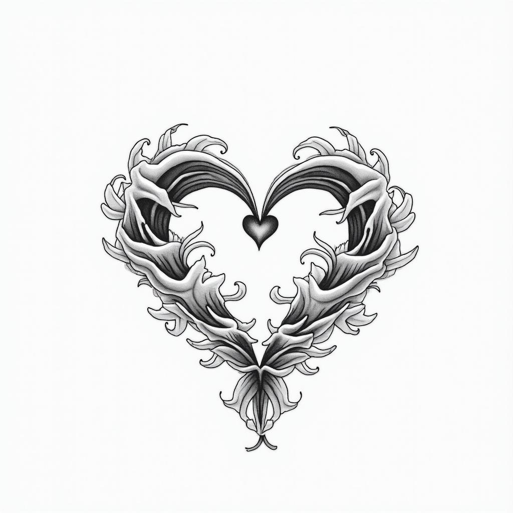 Underboobin Modest style tattoo, featuring soft, delicate line work with simple and meaningful symbols, gentle waves, a heart, evoking a sense of serenity and grace, - Variation 3