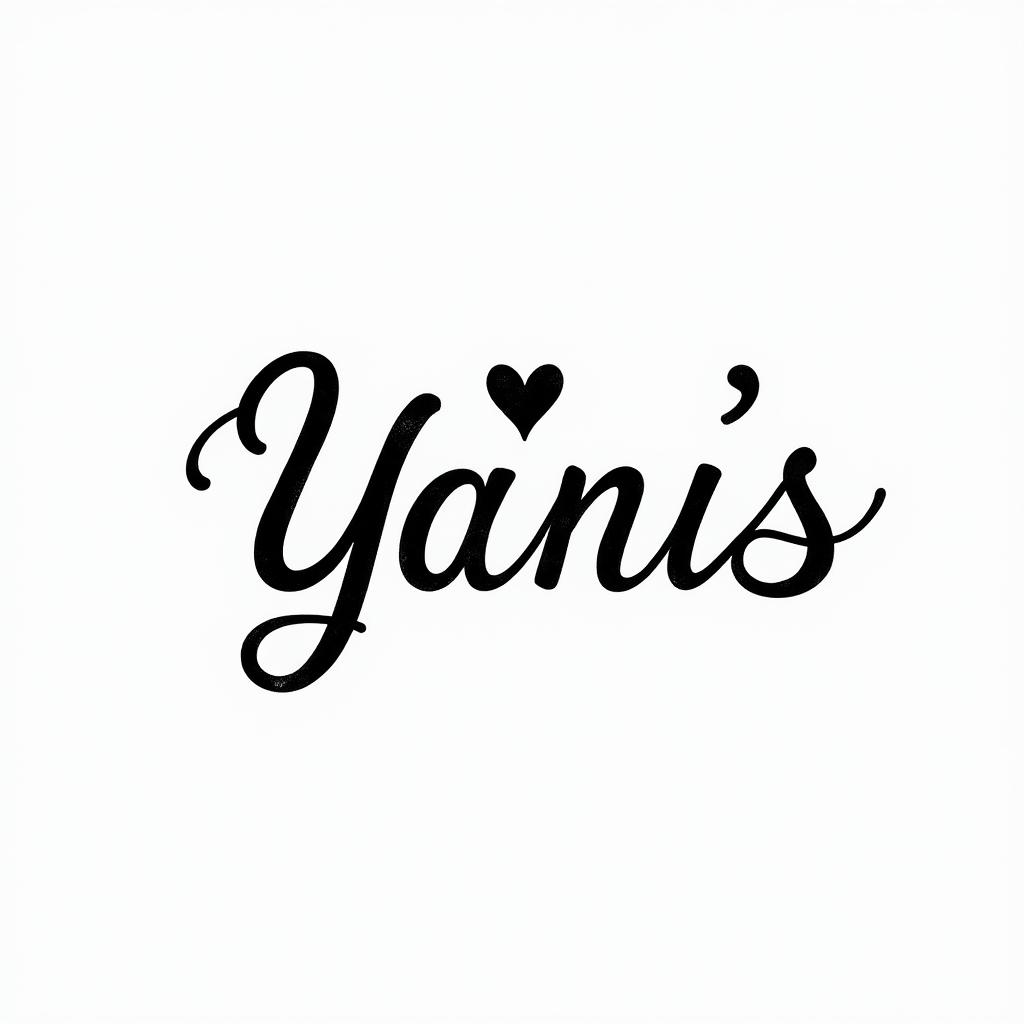 My brother named Yanis passed away in a motorcycle accident. He is a Gemini, and I would like to get a simple and discreet tattoo in his memory.in elegant cursive calligraphy style 2d tattoo, decorate with roses, featuring a smooth and flowing handwritten script with slightly thickened strokes for a luxurious and bold appearance, heart symbol between names, sleek and glossy black text with shadowing, minimalist matte white background, clean and sharp edges, illuminated with soft lighting, romantic, 8k, high-quality textures with refined typography - Variation 3