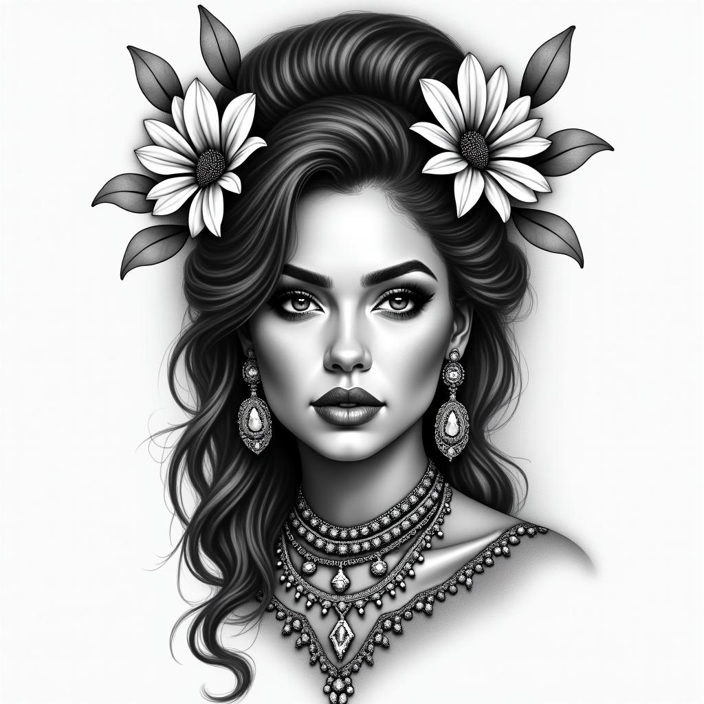 Chicanain portrait tattoo style, featuring a highly realistic and detailed depiction - Variation 4
