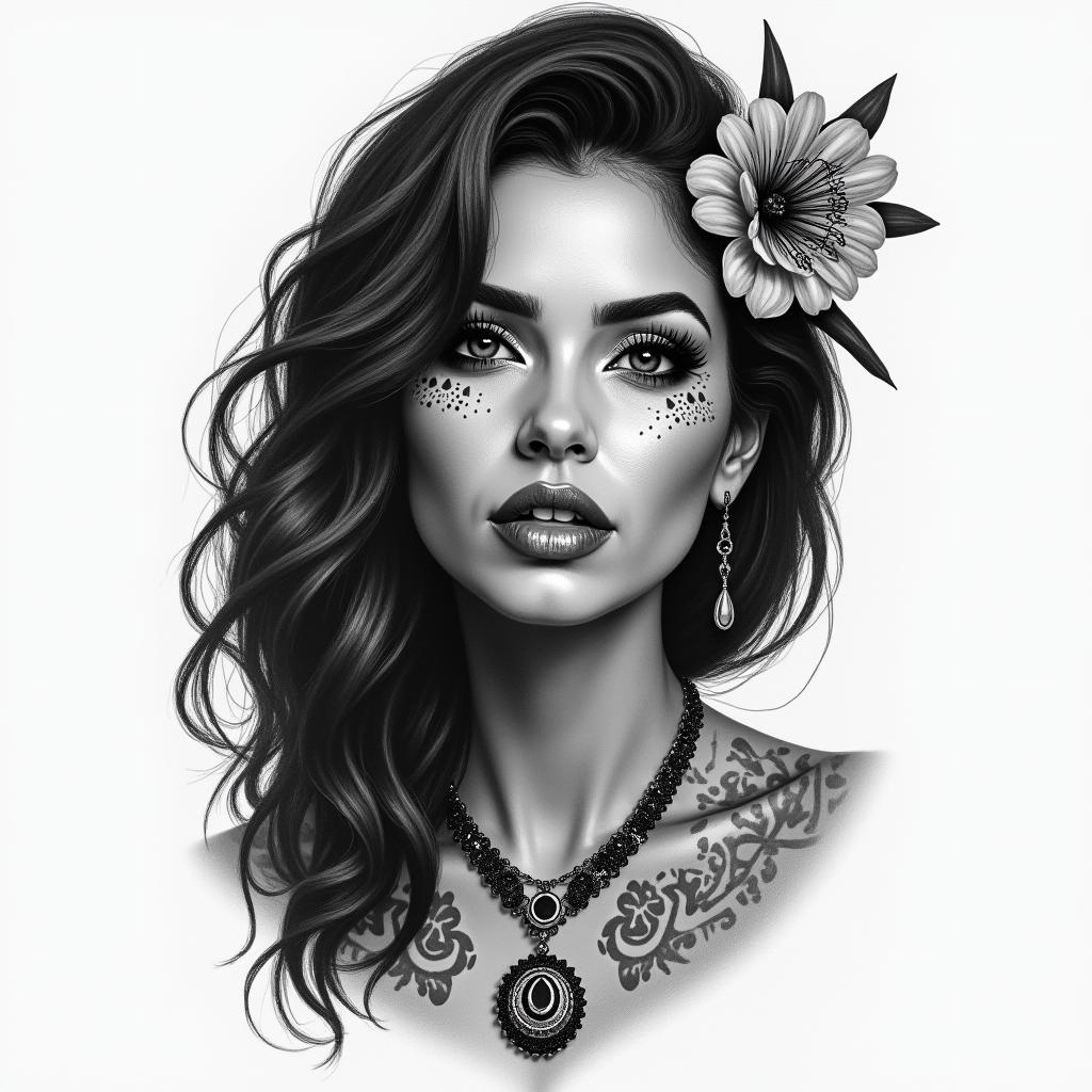Chicanain portrait tattoo style, featuring a highly realistic and detailed depiction - Variation 2