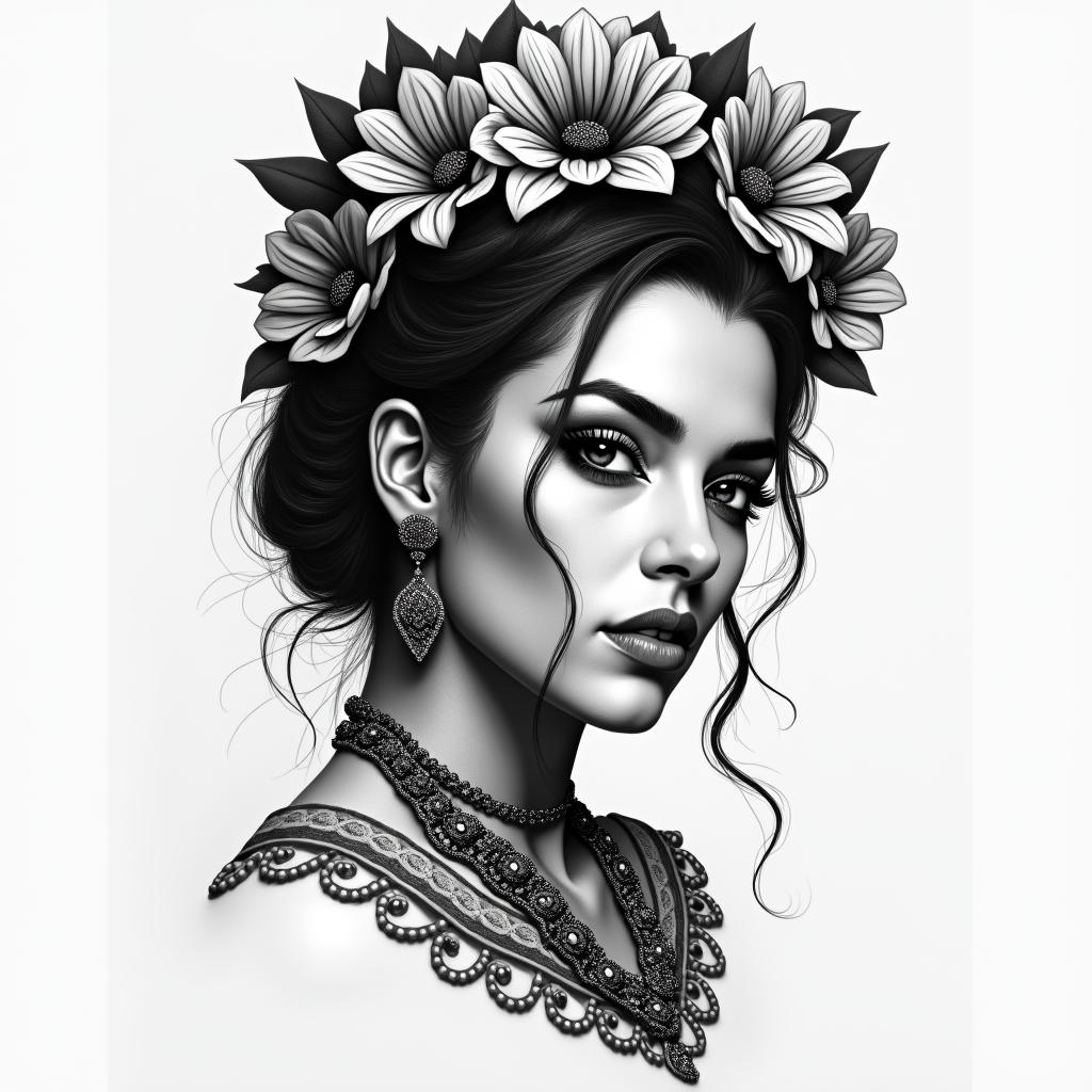 Chicanain portrait tattoo style, featuring a highly realistic and detailed depiction - Variation 3