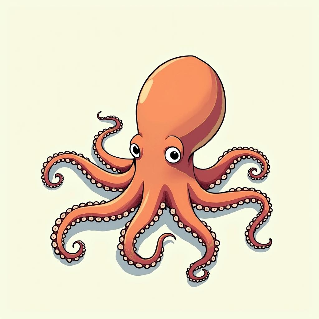 OctopusGhibli, Studio Ghibli aesthetic, hand-drawn anime style, retro nostalgic atmosphere, retro soft pastel color palette with earthy tones, retro Japanese cinematic shot, yellow tint effect, bald character, smooth surface, anime shadow 90's anime style