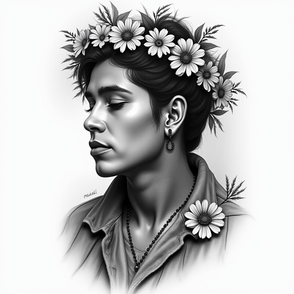 Michoacanin portrait tattoo style, featuring a highly realistic and detailed depiction  - Variation 2