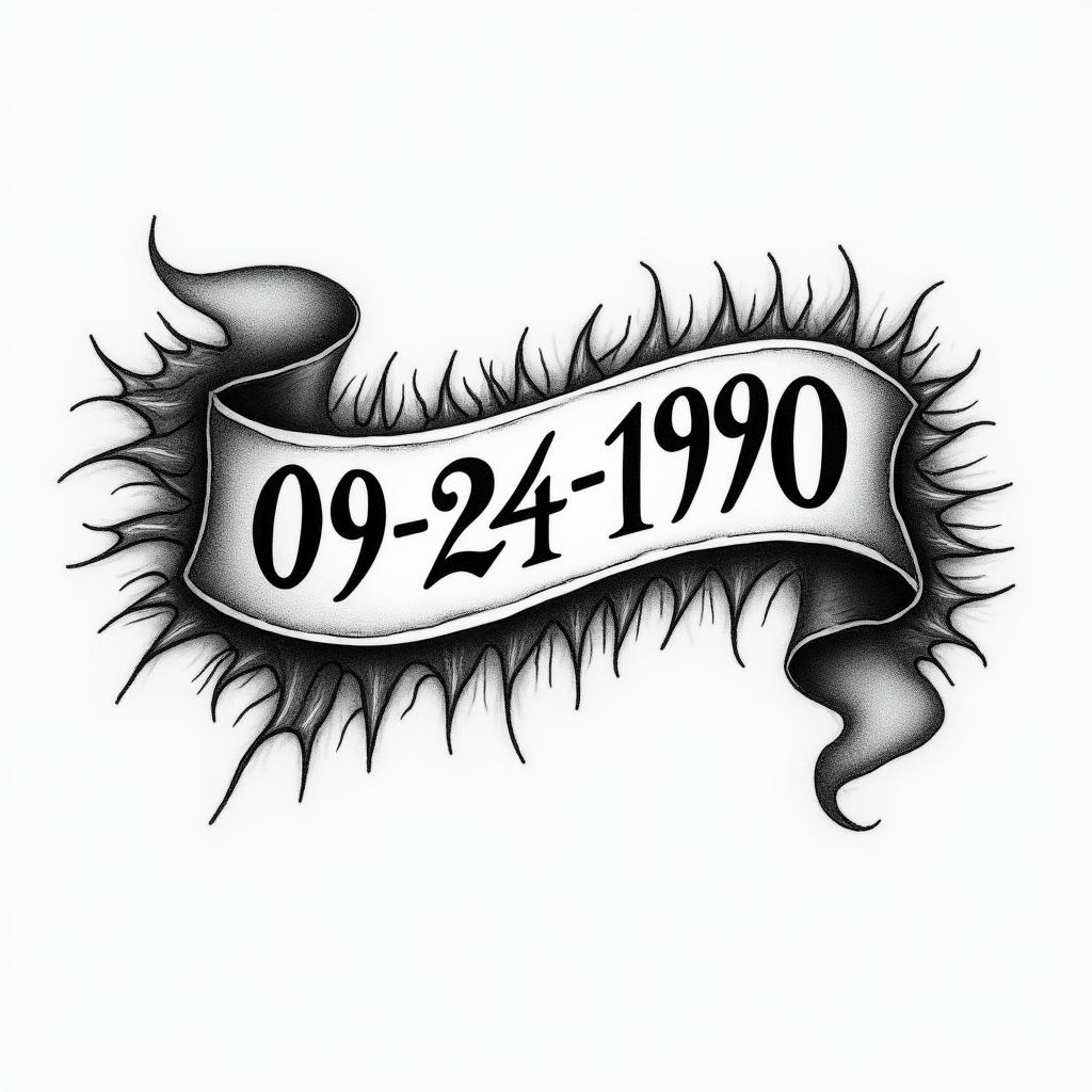 09-24-1990 wrist bandtext-based tattoo, gothic font ultra-realistic, perfectly placed, high-quality font design, photo-realistic shading, 8k, high quality, finely detailed typography