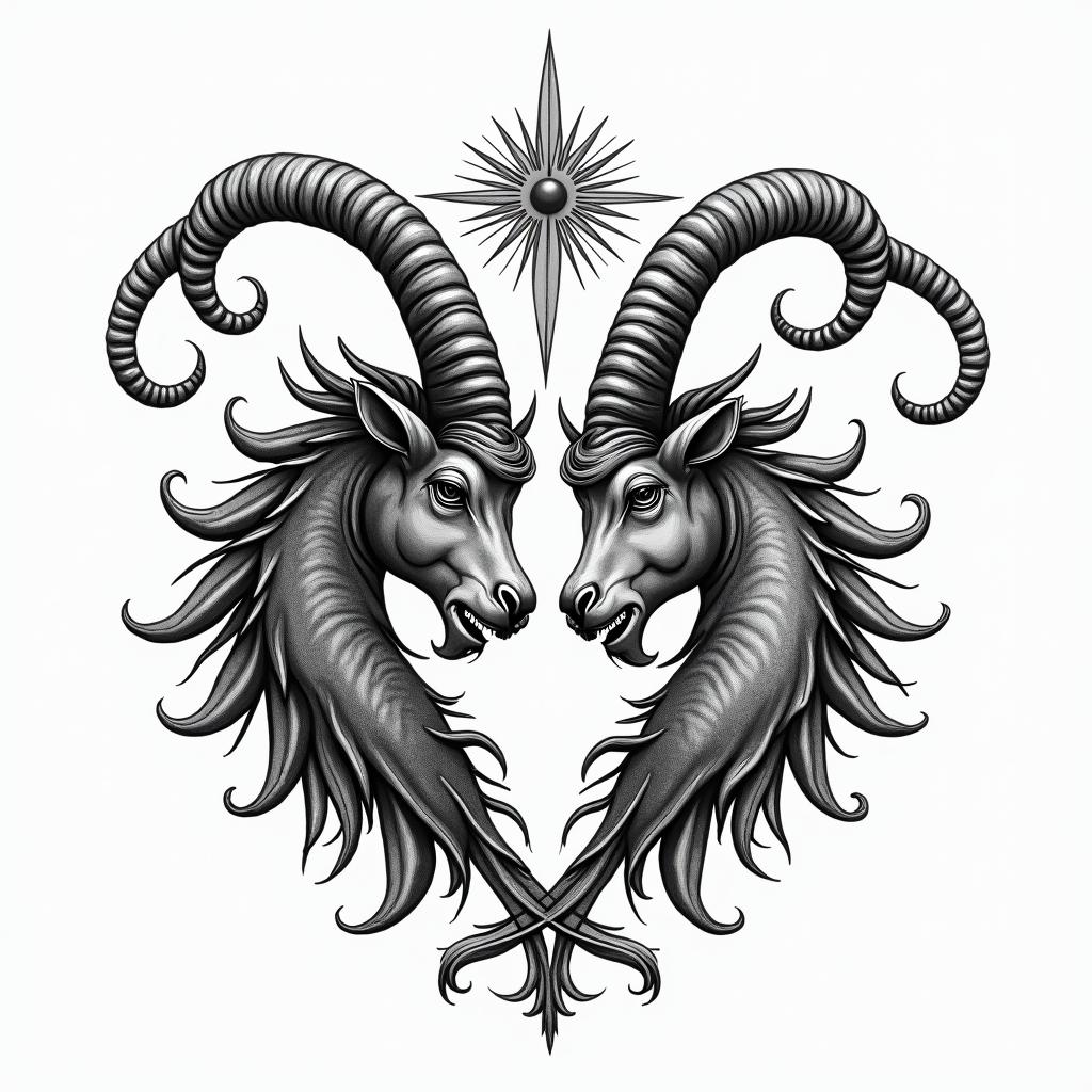 Scorpio and Taurus unitedin bohemian style tattoo, 8k - Variation 3