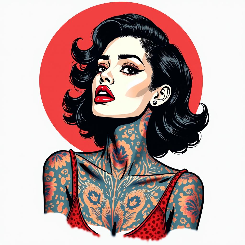 Esmarlyn Tauro Dominicanin pop art style tattoo, featuring bold and vibrant colors, exaggerated outlines, iconic imagery, inspired by comic books and speech bubbles, comic book characters, retro pop culture - Variation 3