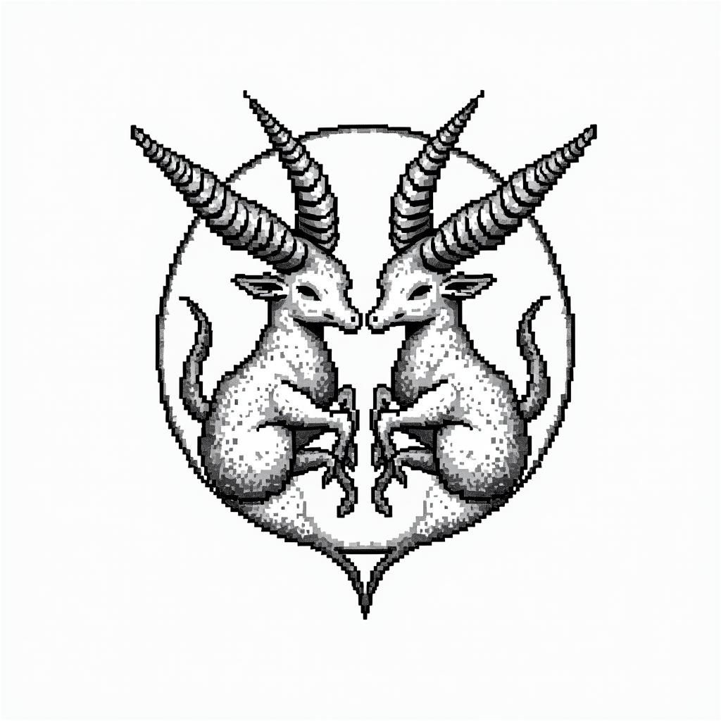 Scorpio and Taurus unitedin 8-bit tattoo style, minimalistic pixel style tattoo, pixel art with simplified shapes and retro gaming visuals, inspired by 8-bit pixel based detailing - Variation 4