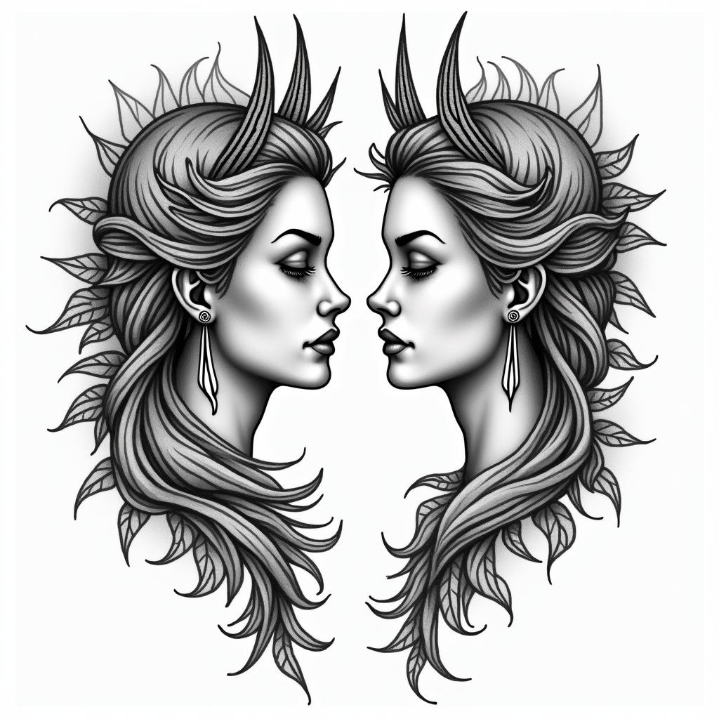 Spiritual/ nature best friend matching tattoos/ Capricorn/ librahigly detailed tattoo - Variation 3