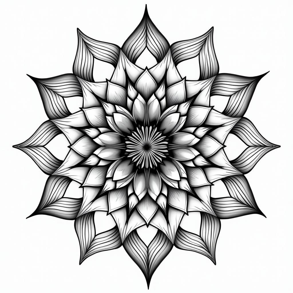 flower of life in geometric style tattoo, blending hexagons, mandala-inspired patterns, symmetrical and fractal design, clean lines, sharp angles - Variation 3