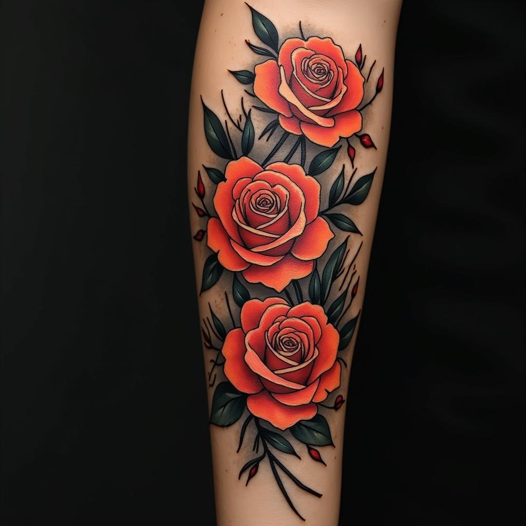 Roses, flames, music and quote for me childrenin flame tattoo style showcasing fiery elements with dynamic flame patterns, glowing effect of flames, natural colors - Variation 4