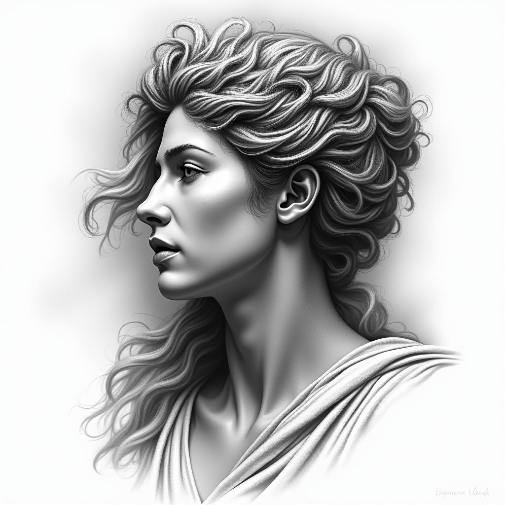 Athena, the goddess of war, firein realism tattoo style, featuring a highly detailed, lifelike, capturing every detail, photorealistic, ultra realistic, intricate shading, smooth and sharp,   - Variation 4