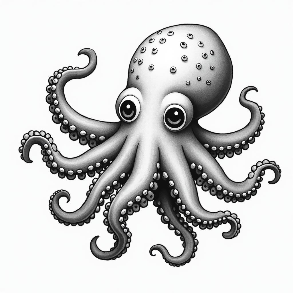 Kawaii octopushigly detailed tattoo - Variation 4