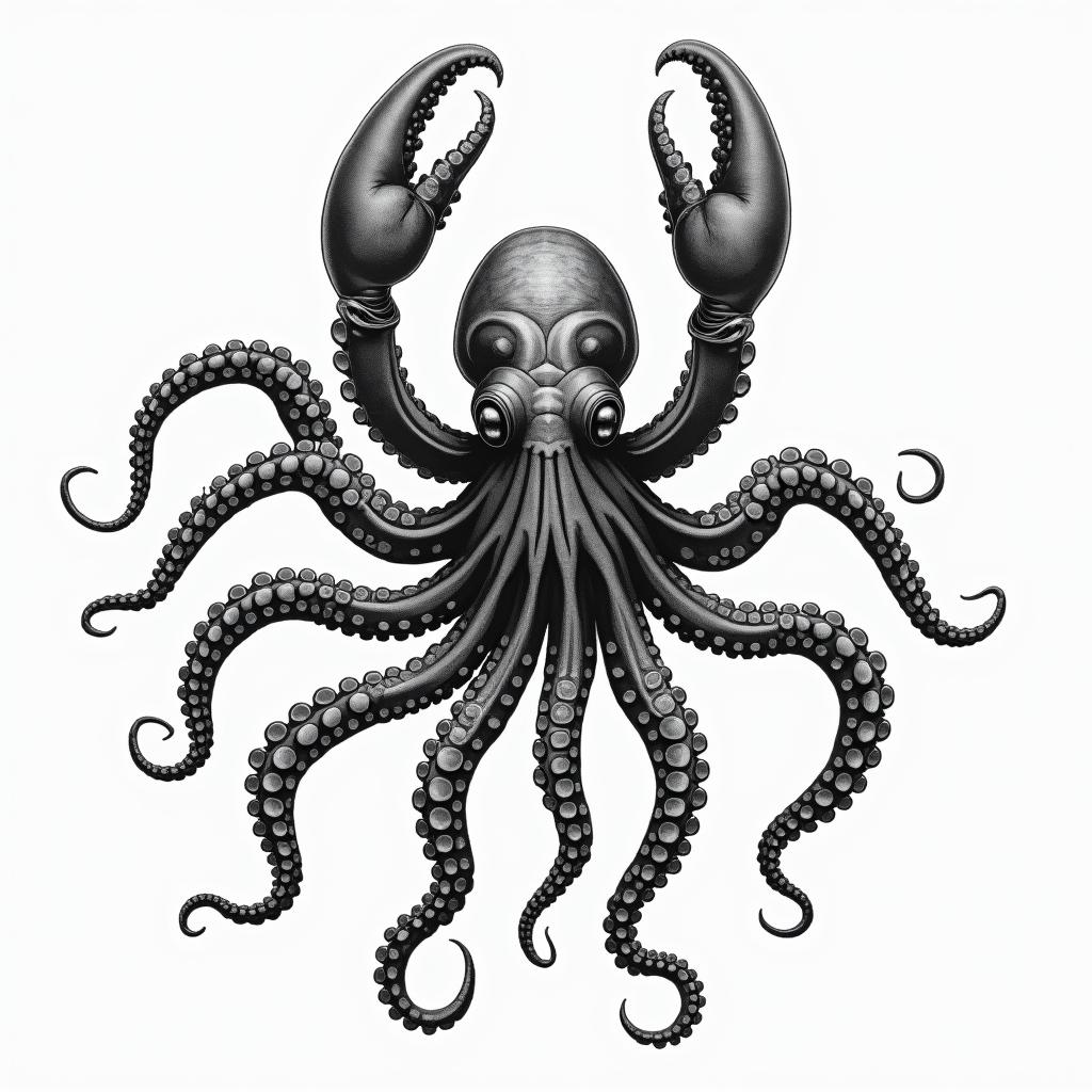 Marine bottom octopus lobsterhigly detailed tattoo - Variation 3
