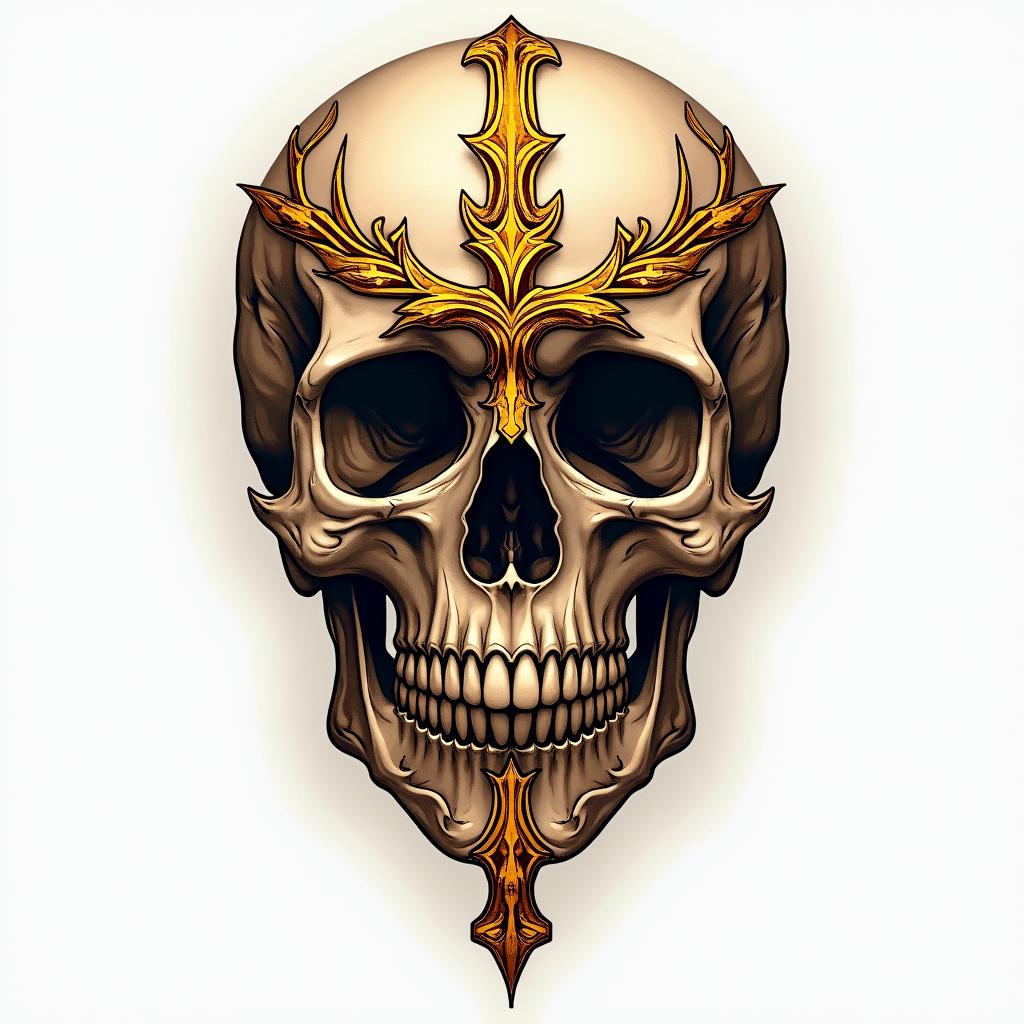 Cross decorated skull goldin realism tattoo style, featuring a highly detailed, lifelike, capturing every detail, photorealistic, ultra realistic, intricate shading, smooth and sharp,   - Variation 2