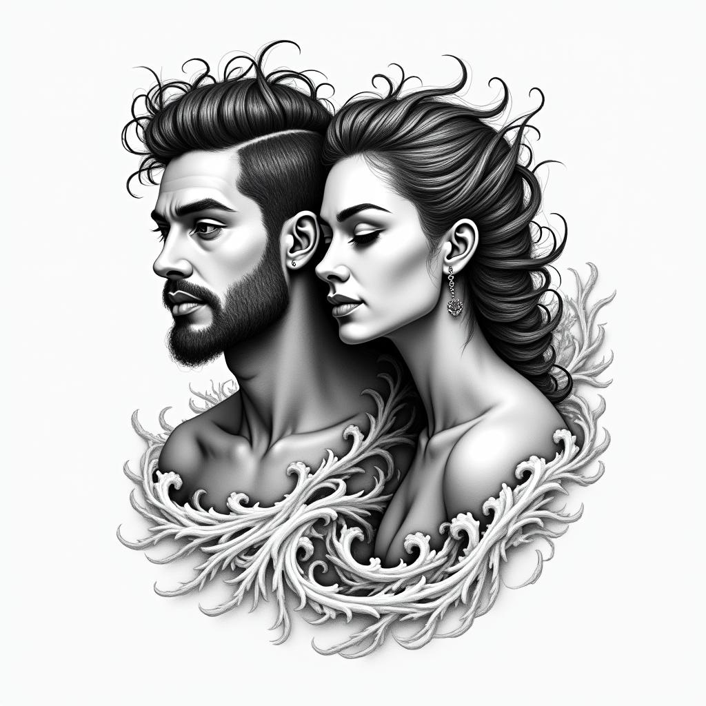 Adan and Mayra, waveshigly detailed tattoo - Variation 2