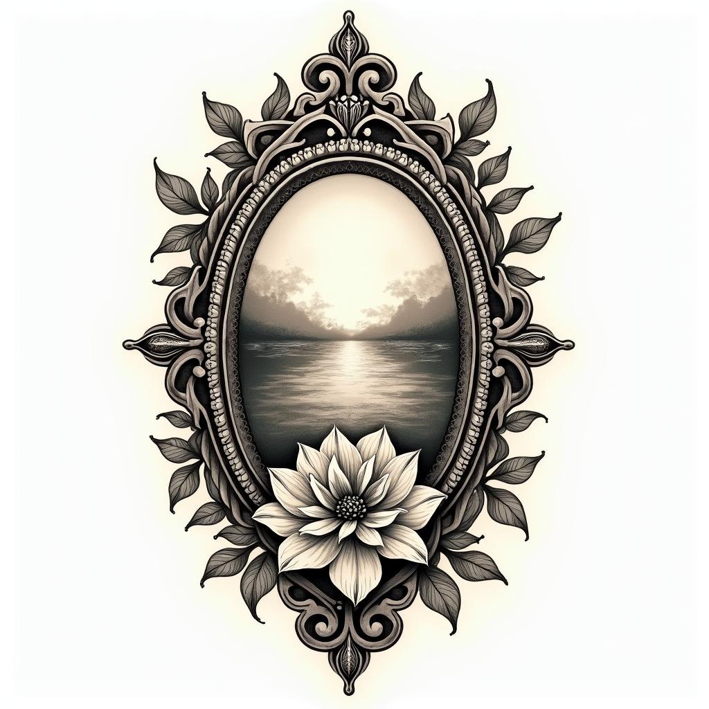 Celtic design, incorporating travel and naturein victorian style tattoo, featuring vintage and elegant elements, ornate frames, roses, antique, sepia-toned color scheme - Variation 4