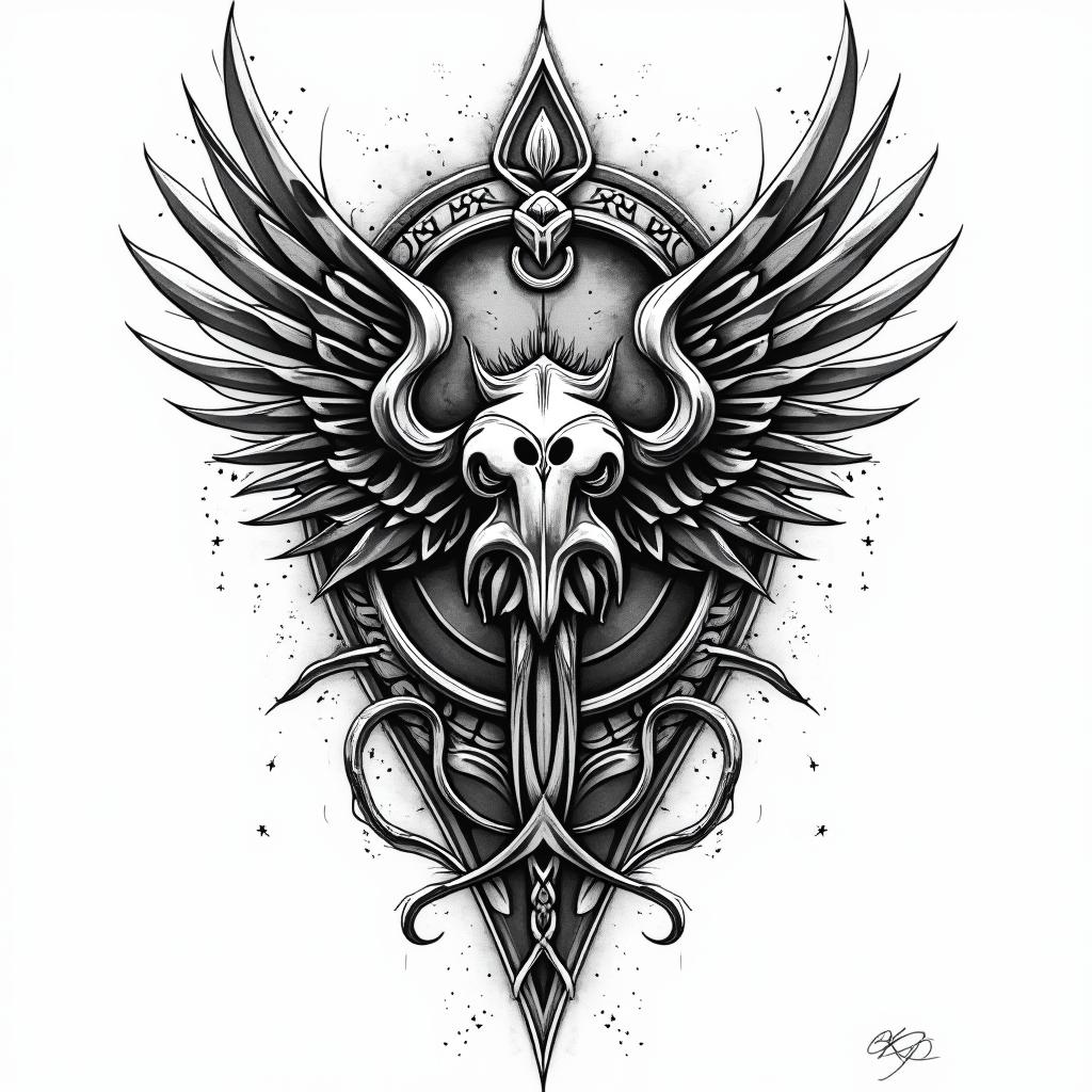 Celtic design, incorporating travel and naturein graffiti style tattoo, featuring bold and dynamic street art elements, spray-paint texture with exaggerated lines and expressive, chaotic brushstrokes, intricate lettering incorporated with graffiti tags, symbols like hearts, stars, and wings - Variation 3