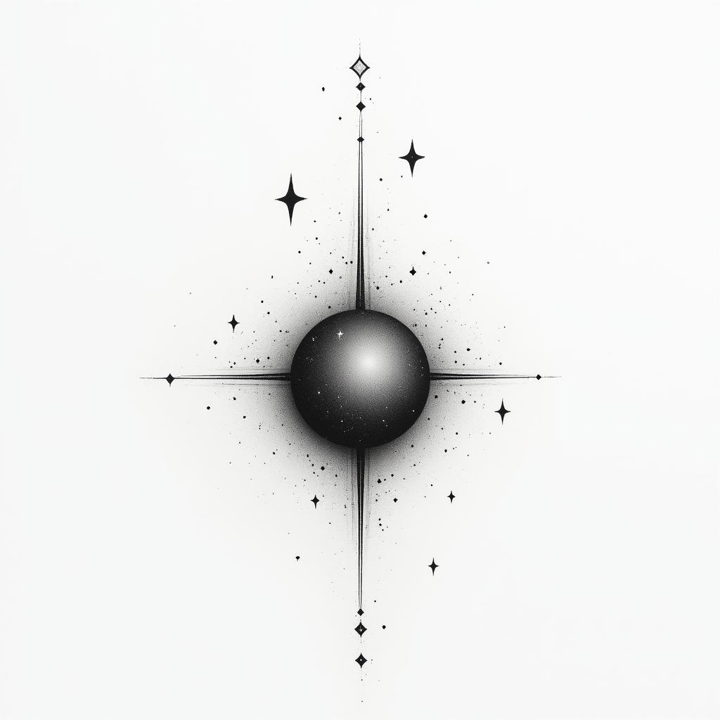 Galaxyin minimalist style tattoo, featuring simple shapes and fine lines, with minimal shading and details, tiny triangles, creating a sense of balance and harmony - Variation 4