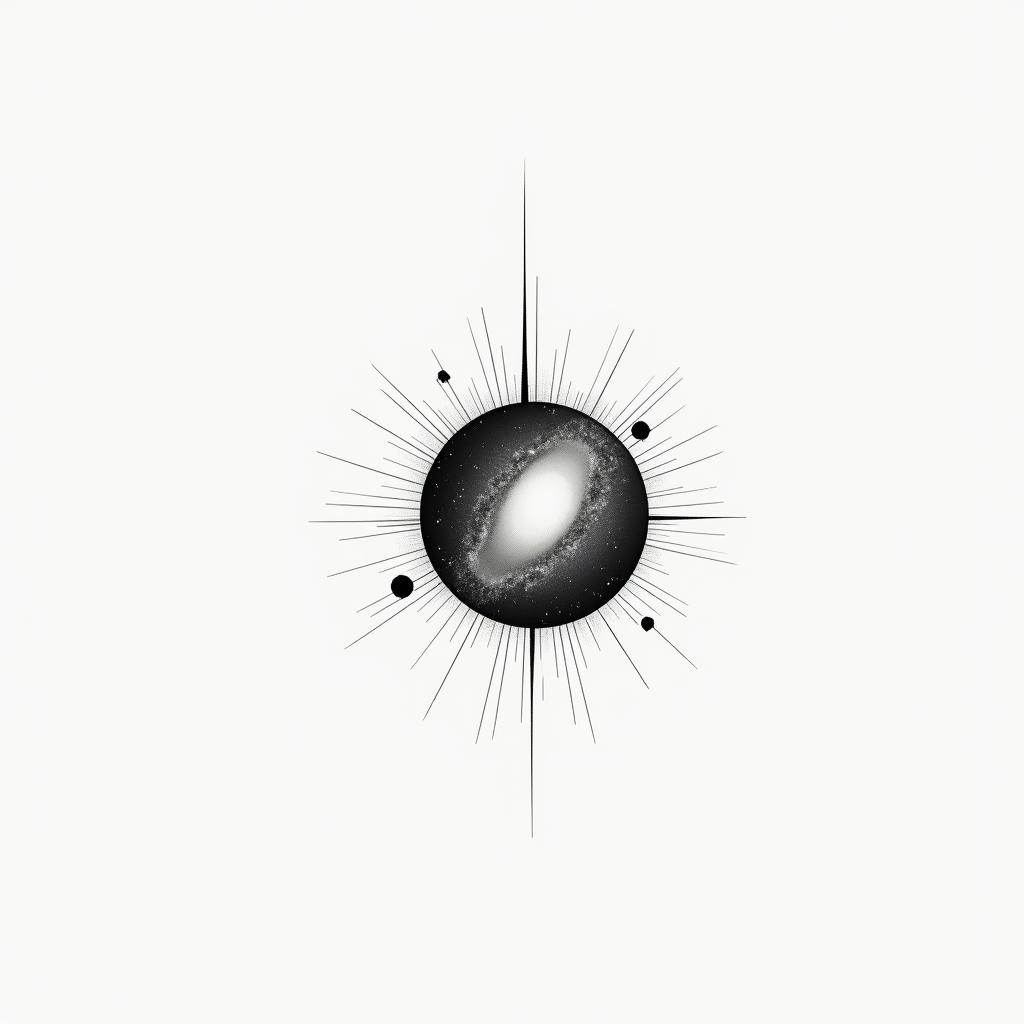 Galaxyin minimalist style tattoo, featuring simple shapes and fine lines, with minimal shading and details, tiny triangles, creating a sense of balance and harmony